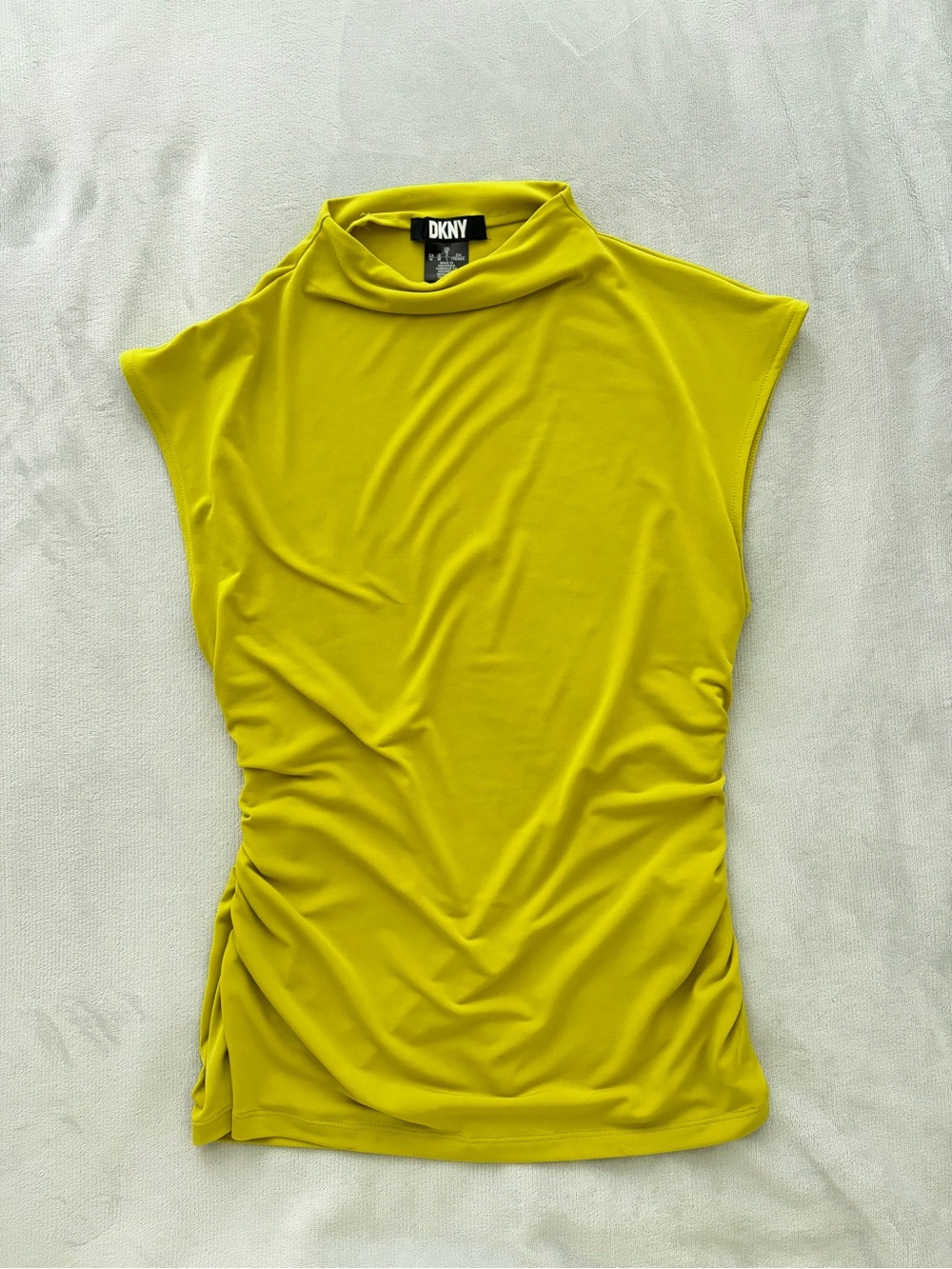 DKNY Chartreuse Slinky Sleeveless Mock Neck Tank Top